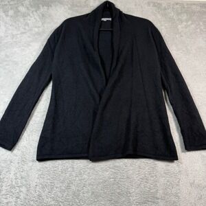 Neiman Marcus 100% Cashmere Cardigan Women Large Black Open Front Shawl Collar